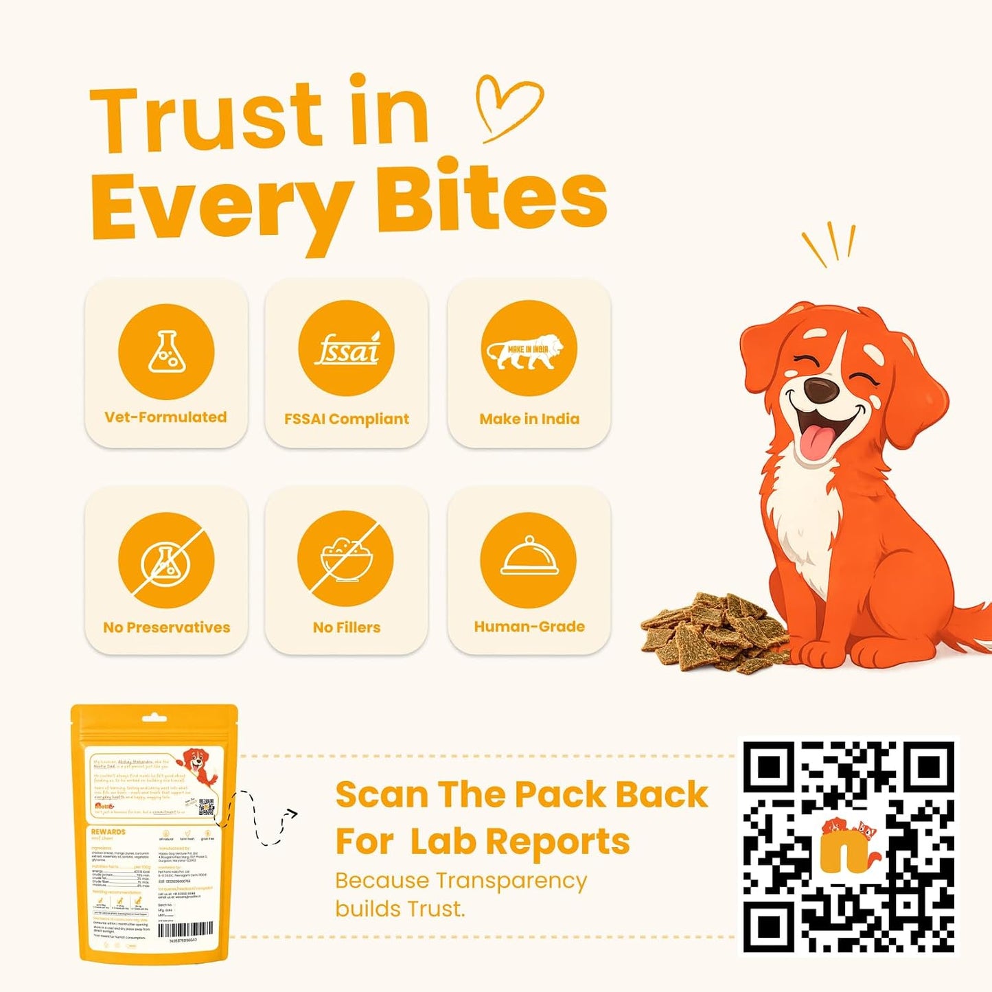 Nootie Happy Chews – Dehydrated Chicken Jerky Mango Dog Treats (50g) | All-Natural, Grain-Free Protein Snack