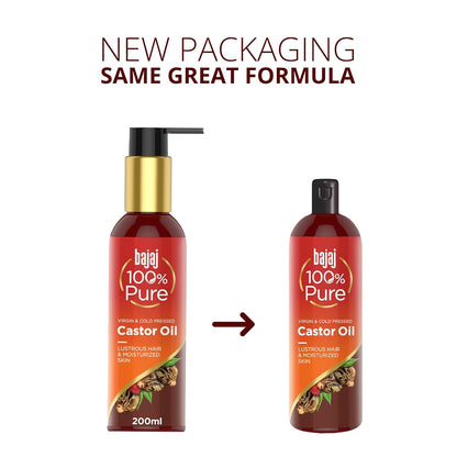 Bajaj 100% Pure Castor Oil 200ml, Pure Hair Oil, Natural Cold-Pressed Castor Oil, No Silicones, Paraben Free, Lead Free