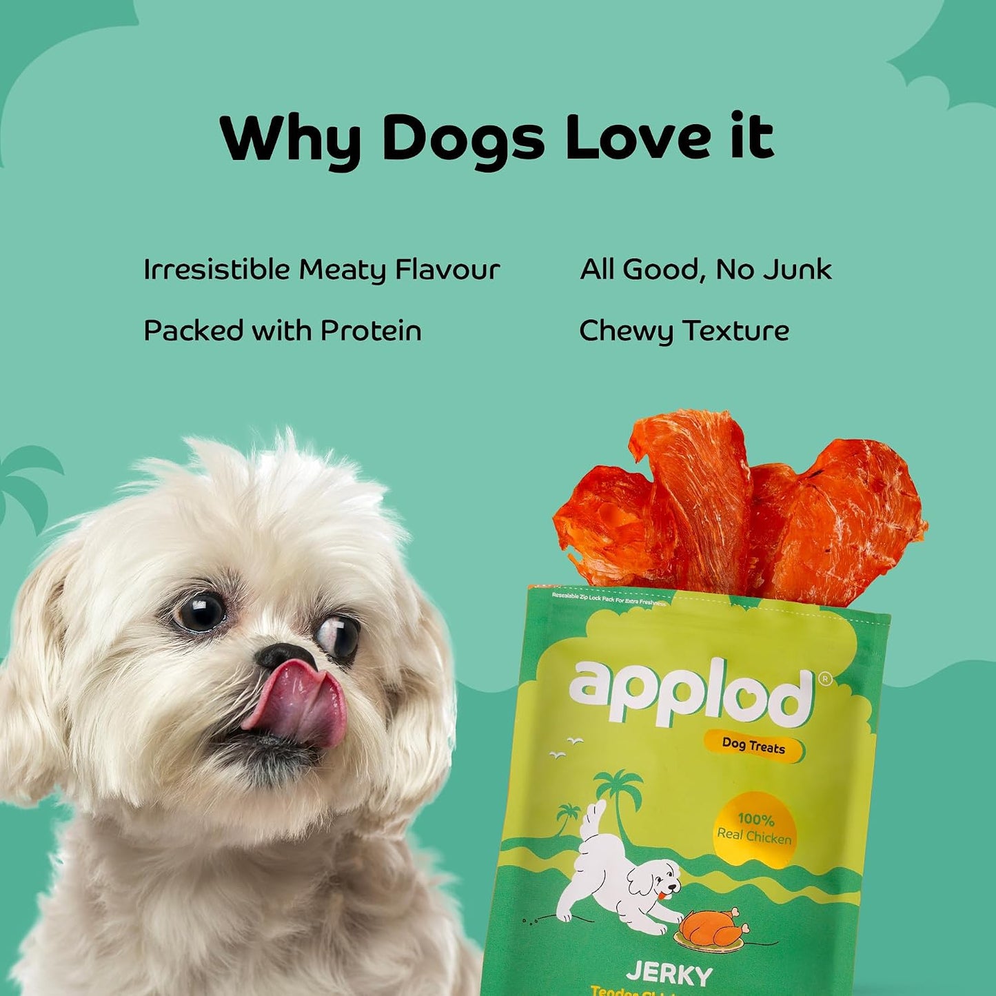 Applod Tender Chicken Jerky Breast Dog Treats | Made with Real Chicken Breast | High-Protein, Low-Fat Grain-Free Reward Snacks for Dogs | 50g