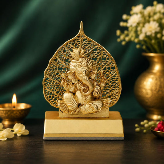 Metal Ganesha Idol for Car Dashboard Home Decor Golden Ganesh Ji Statue Showpiece Diwali New Year Gift for Corporate Client, Friends, Employees Spiritual Good Luck Gift