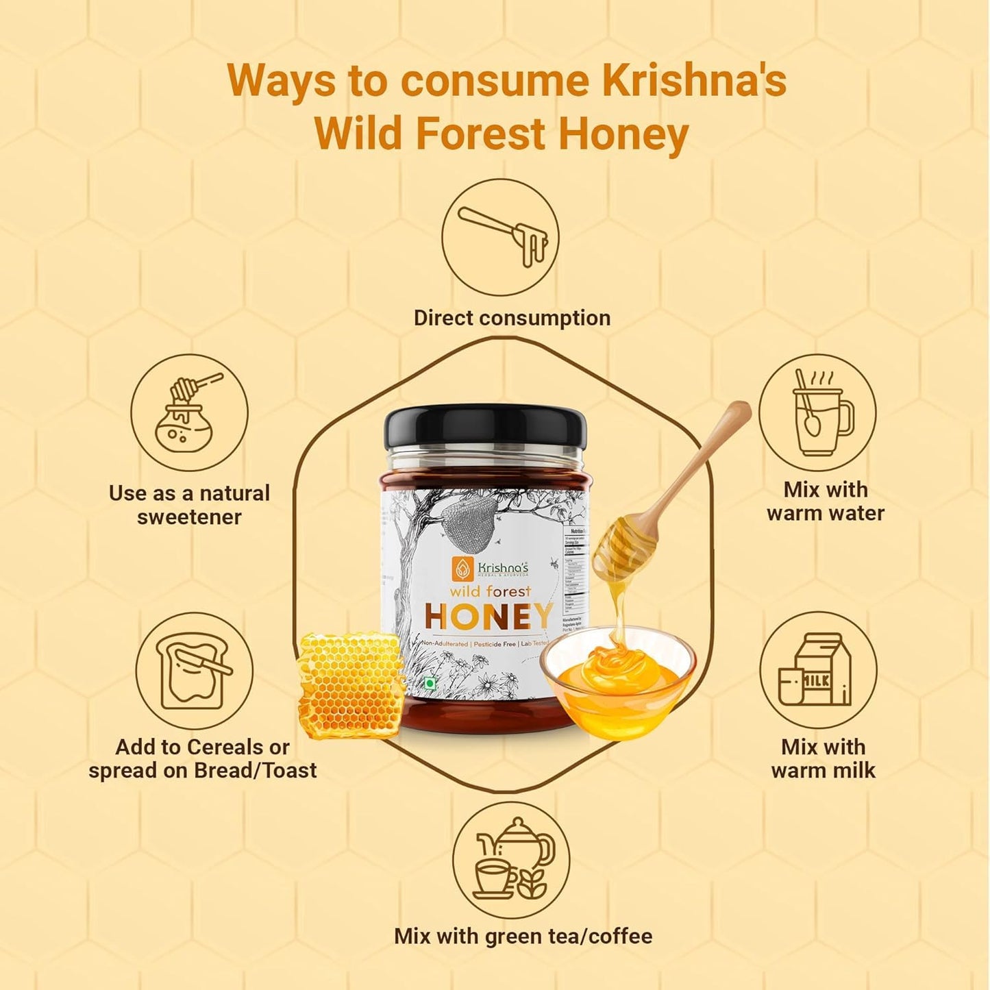 Krishna's 100% Pure Wild Forest Honey - No Additives Or Preservatives - 200 g | Made with Classic Ayurvedic method | Highly Nutritious | Rich in Antioxidants