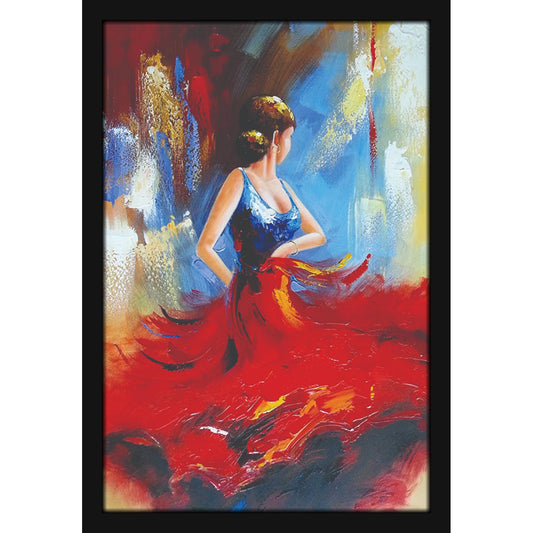 Dancing Girl in Red Skirt Blue Top Woman Lady Painting Photo Frame for Living Room, Bedroom, Home Decor and Wall Decoration (MM 2894, 30.5L x 20.3W cm, Paper, Without Plexi Glass)