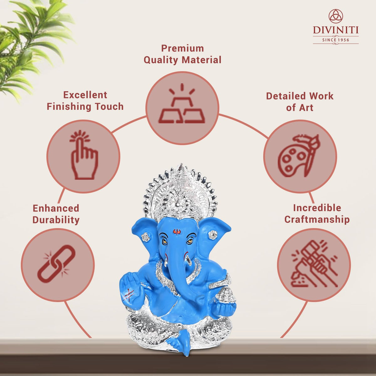 999 Silver Plated Resin Lord Ganesha Idol for Car Dashboard, Tabletop|Ganesh Statue for Good Luck and Success|Ganpati Murti for Home Decor Mandir, Office Desk Puja Gift Blue (8.4x4.2cm)