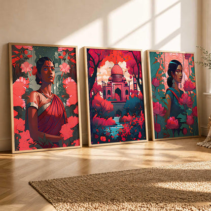 Modern Wall Art Home Decoration Paintings With Frame For Living Room Bed Room Hotel Wall Decor Digital Reprint Set of 3 (13X17 inch)