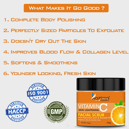 KAZIMA VITAMIN C Face Scrub (100g) with Hyaluronic Acid & Avocado Oil