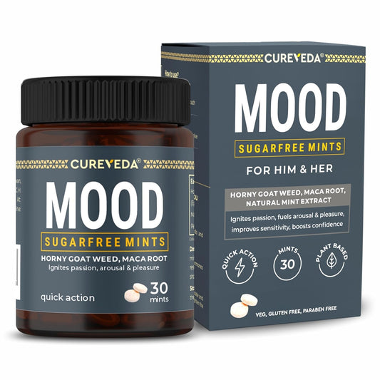 Cureveda Mood sugarfree mints packaging with jar on a white background