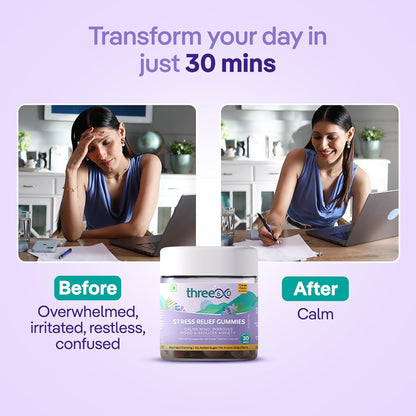 three60 STRESS RELIEF Gummies |Reduces Stress & Cortisol Levels |Helps in Anxiety Relief & Calms Mind |KSM-66® Ashwagandha, Safr’InsideTM (Saffron), Lavender|Non-Habit Forming|30 Stress Relief Gummies