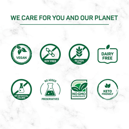 Set of green icons indicating dietary and health-friendly attributes on a light background.