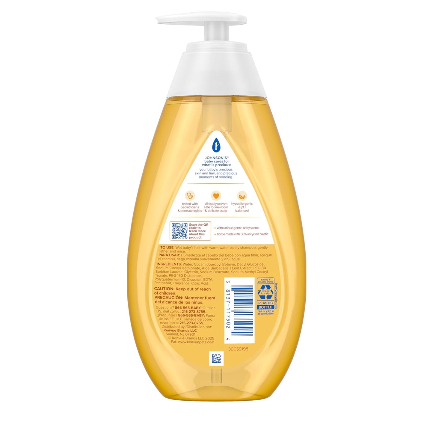 Johnson's Tear Free Baby Shampoo, Free of Parabens, Phthalates, Sulphates and Dyes, 600 ml