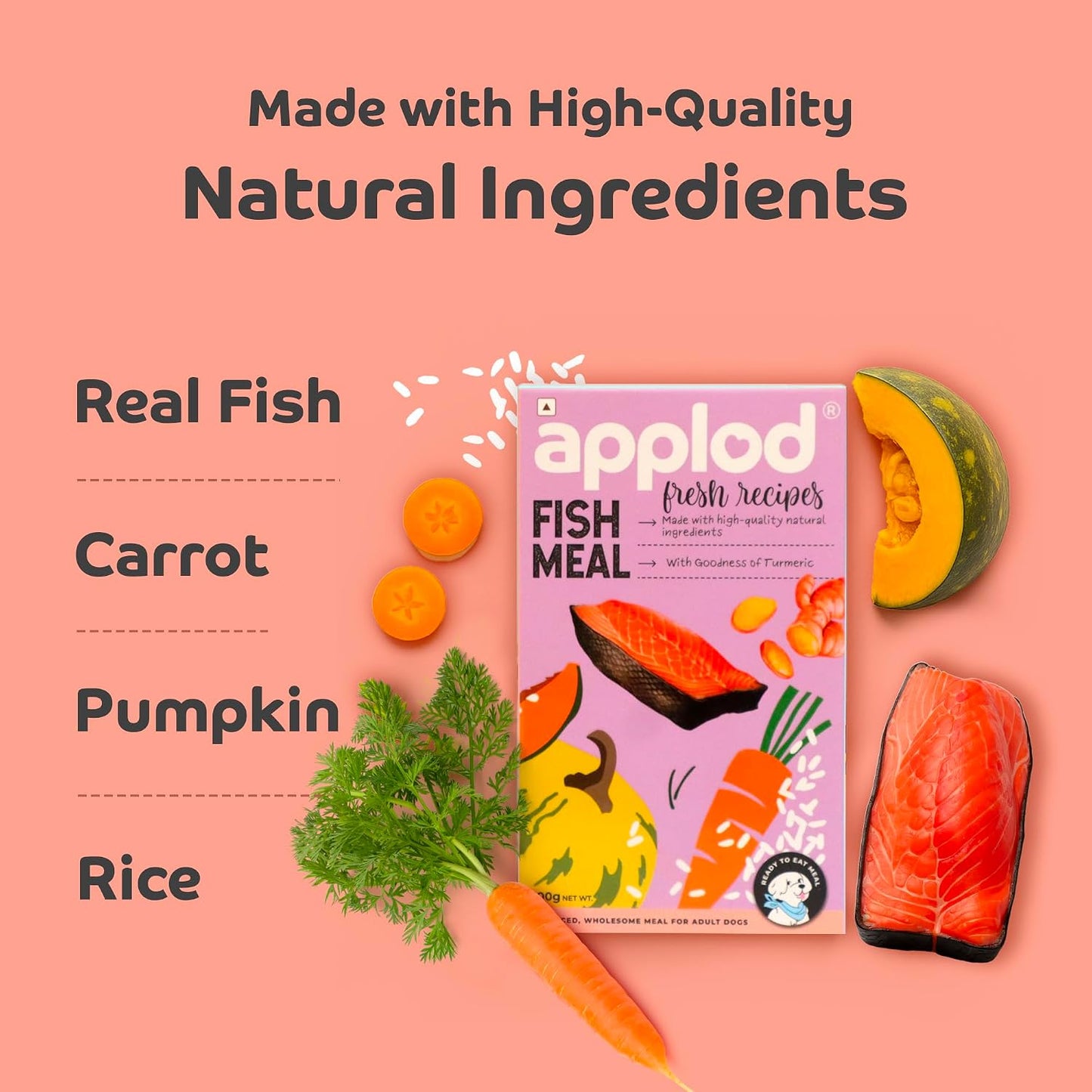 applod Fresh Fish Meal Dog Food for Adult Dogs | High-Protein Fish Recipe with Omega for Healthy Skin & Coat | Easy Digestion & Complete Balanced Nutrition | 100g