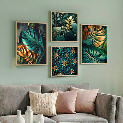 Aesthetic Floral Art Home Decoration Painting | Floral Paintings With Frame For Living Room Bed Room Hotel Wall Decor Digital Reprint Set of 4 (ART-6, 10W x 13L INCH)