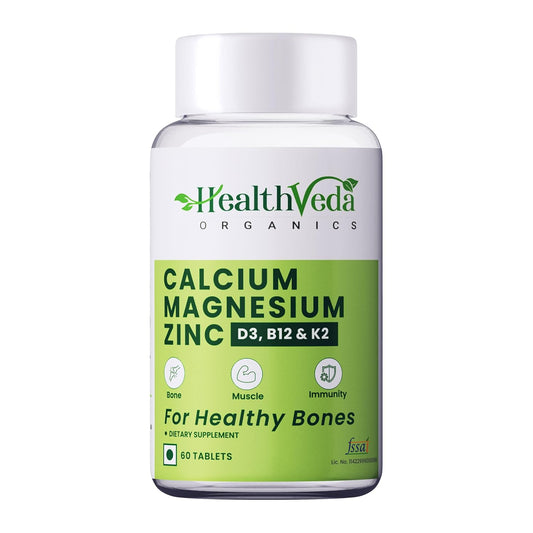 Zephivo HEALTH VEDA ORGANICS PRIVATE LIMITED Calcium, Magnesium, Zinc with Vitamin D3 & B12, 1000mg I 60 Veg Tablets | Support Strong Bones, Joints & Muscles | For Both Men & Women