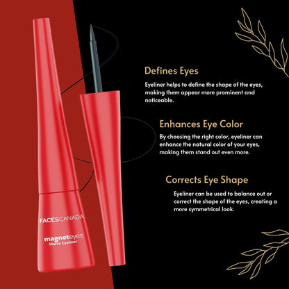 FACES CANADA Magneteyes Eyeliner - Black, 4.5ml | Intense Matte Finish | Quick Drying | 24HR Long Lasting | Fine Tip For Precise Smooth Application | Almond Oil Enriched | Waterproof | Smudgeproof