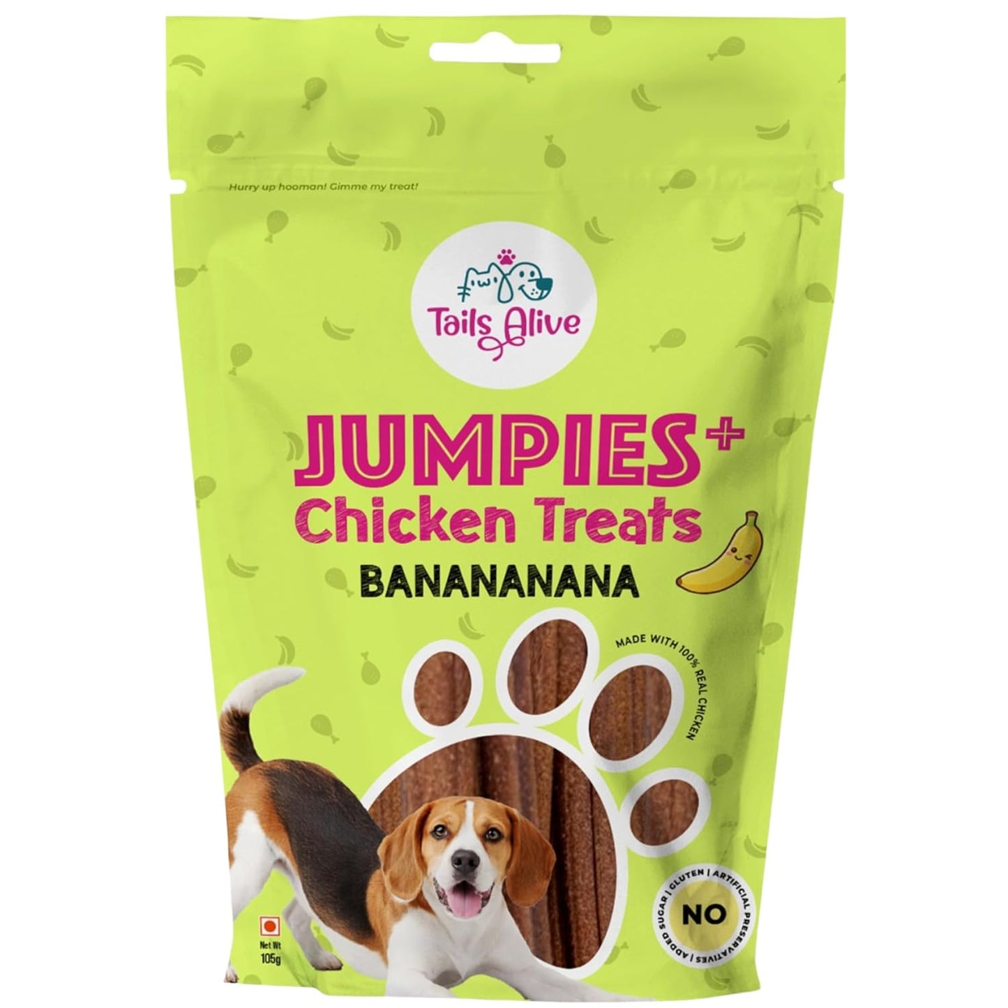 TailsAlive Jumpies+ Treats for Dogs | Joint & Mobility Support | No Added Sugar | Ashwagandha, Green-Lipped Mussel & Prebiotics | Banana | 100g