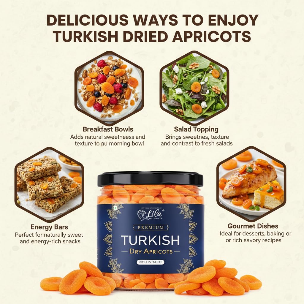 LILA DRY FRUITS Turkish Apricots 100 Grams | Naturally Dried Apricot Khubani Soft & Delicious Khurmani | Ideal for Cooking, Baking and Snacking | Premium Exotic Dry Fruit Perfect for Giftings