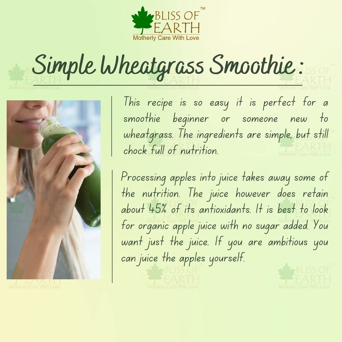 Bliss of Earth Organic Wheatgrass Powder 33 Servings Super food Dietary Supplement Rich in Vit A & B | Non GMO | Gluten Free 100 GM