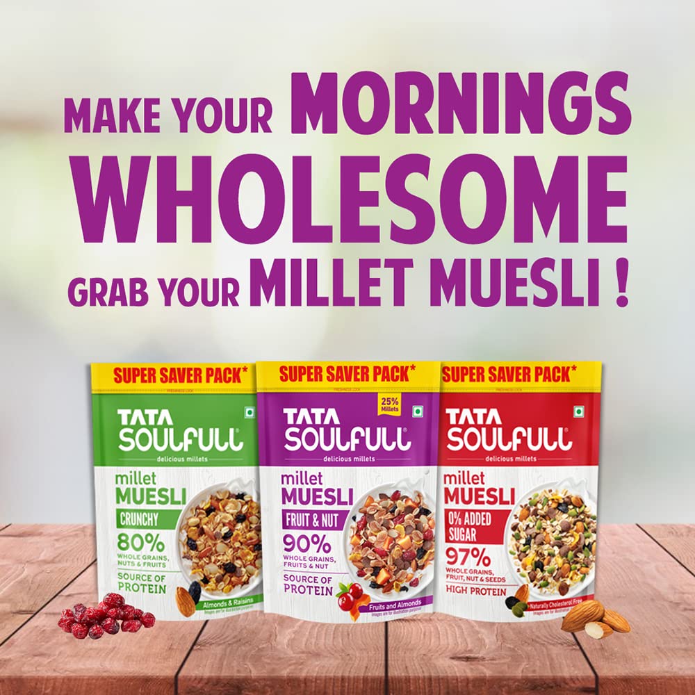Tata Soulfull Millet Muesli, Fruit & Nut, 700 g, With 20% Crunchy Millets, 90% Whole Grains, Source of Protein, High in Fibre, Contains Ragi, Jowar & Bajra