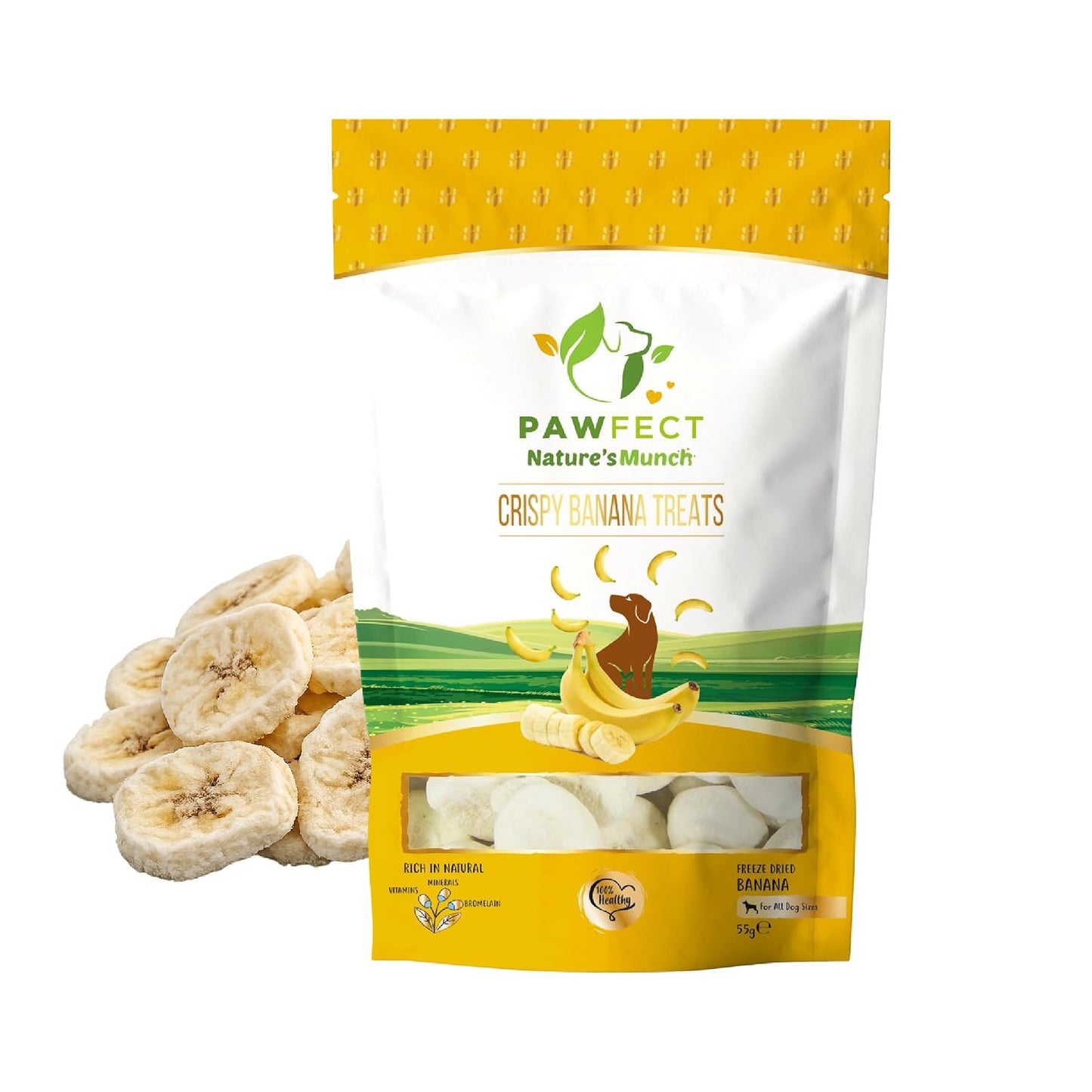 Pawfect Treats Nature's Munch Freeze Dried Dog Treats - Banana Healthy Dog Treats | Grain-Free | Promotes Shiny Coat | Supports Healthy Metabolism | Supports Energy Production (60g) Pawfect