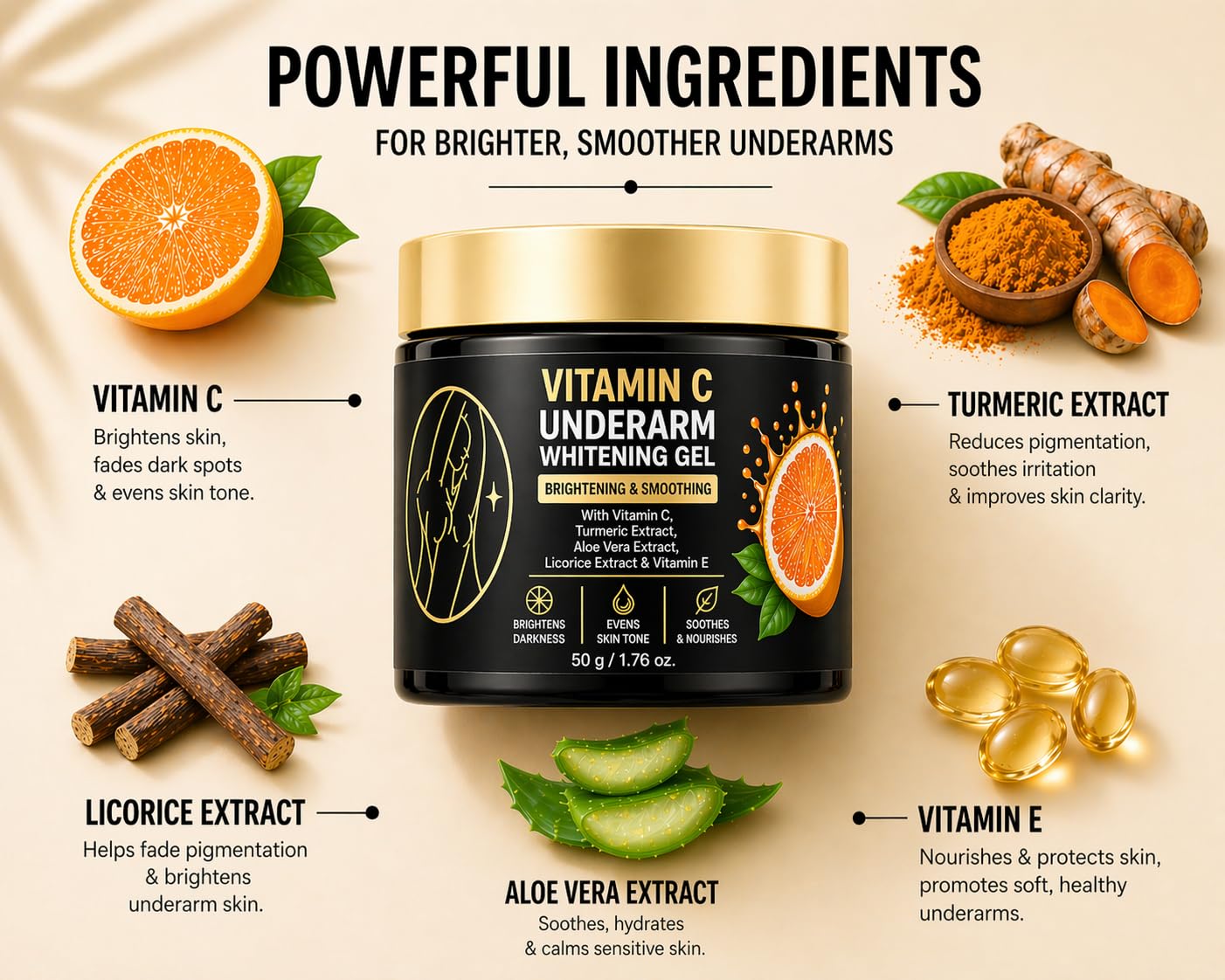 Underarm Brightening Cream for Dark Underarms – Skin Lightening & Whitening Cream with Niacinamide & Vitamin C – Reduces Pigmentation, Odour & Dark Patches – For Men & Women (100g)