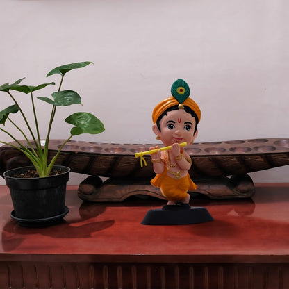 Krishna with Flute Figurine Showpiece for Car Dashboard, Home Office | Bajrangbali Murti Statue for Hindu Temple, Spiritual Decor | Gift for Devotees