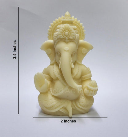 Gold Art India 3D Ivory Ganesh Idol for Car Dashboard Small Ganesha Murti Ganpati Idol for Home Decor Puja Lord Ganesh Statue Gift for Office Desk Puja Room Figurine, Resin, Religious