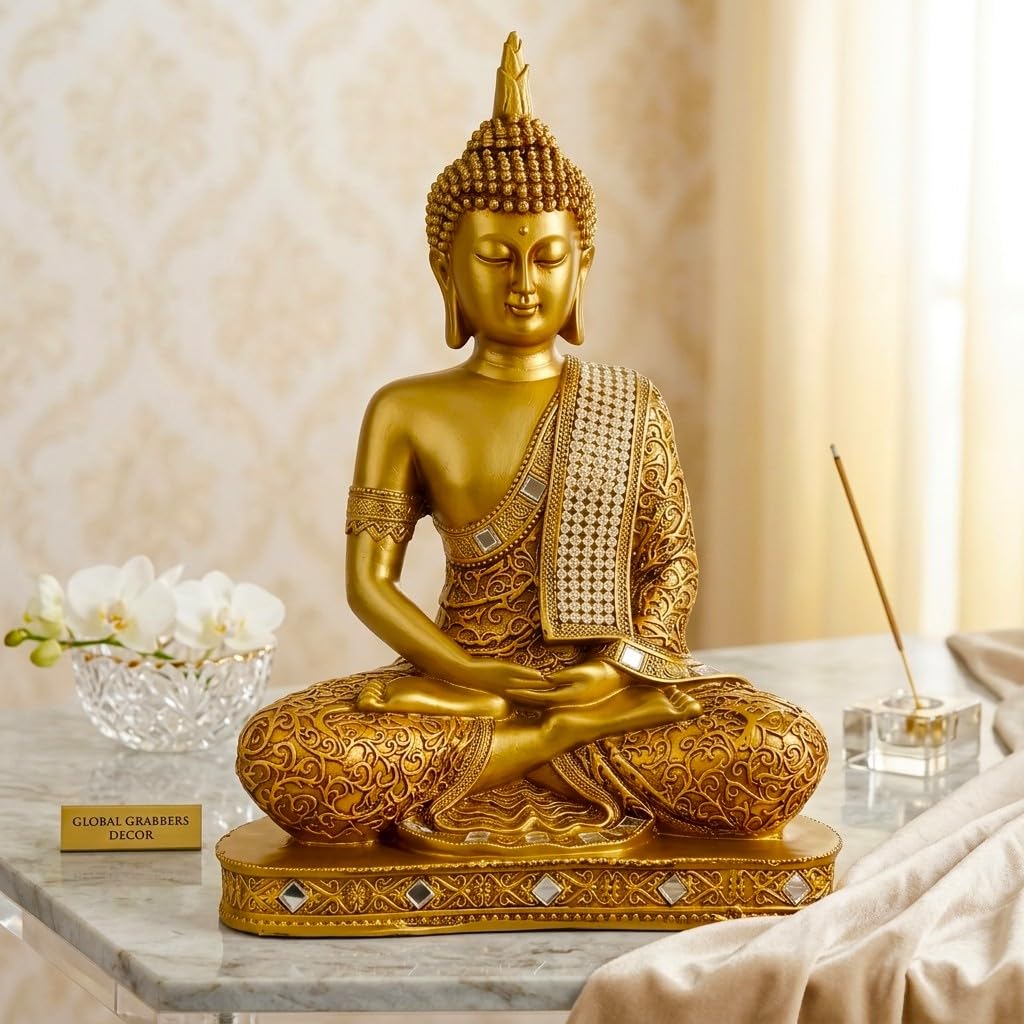 new 25 Centimetre Meditating Sitting Buddha Statue showpiece Idol Home Decor Items for Living Room and Gifts (1, GOL4-BS2)