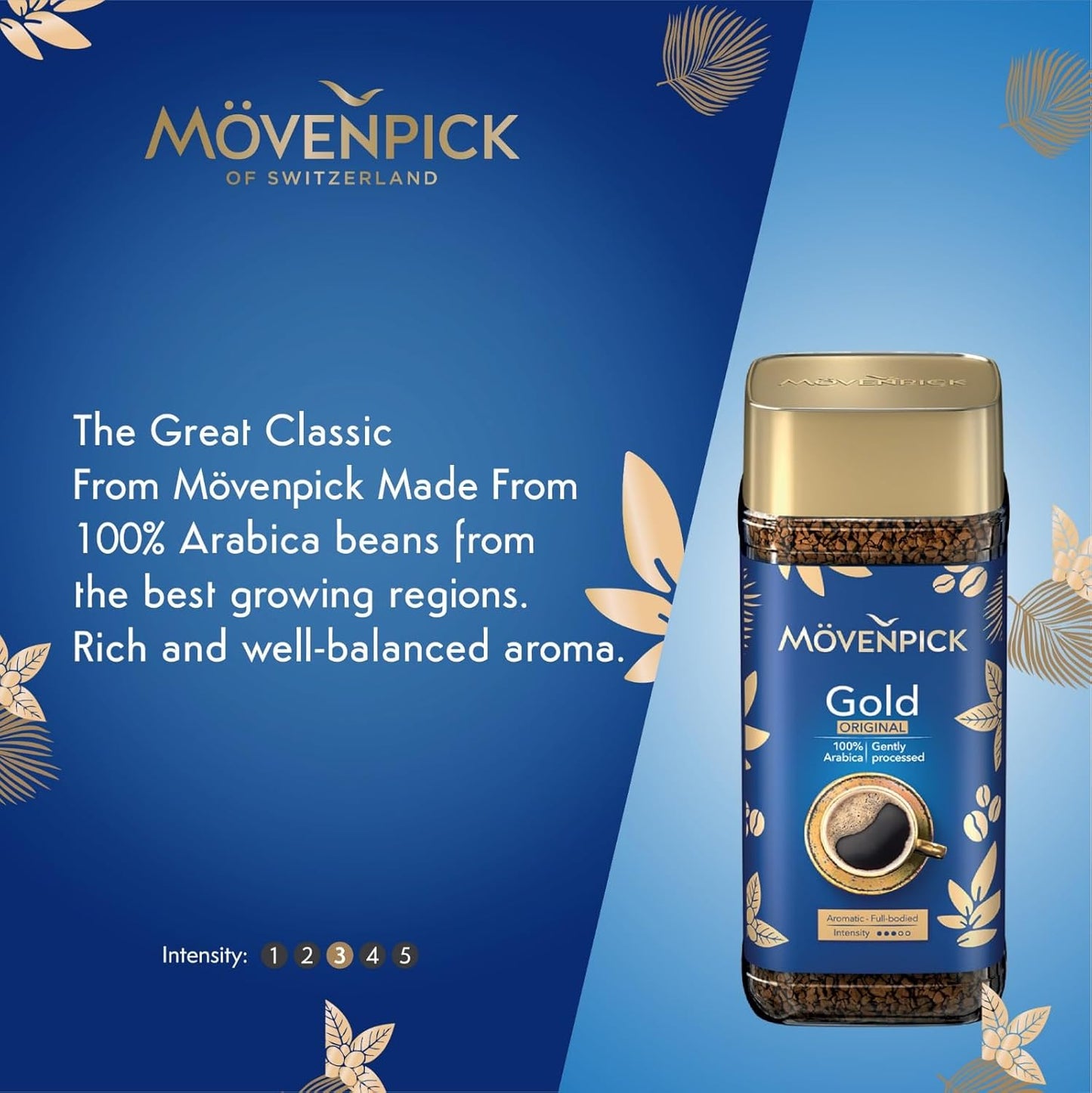 Movenpick Gold Original Imported Instant Coffee - Classic Instant Powder, With Rich Aroma, 100% Arabica Blend, Strong Freeze Dried, Premium Pure Roasted, High Caffeine Flavour, Weight 100g