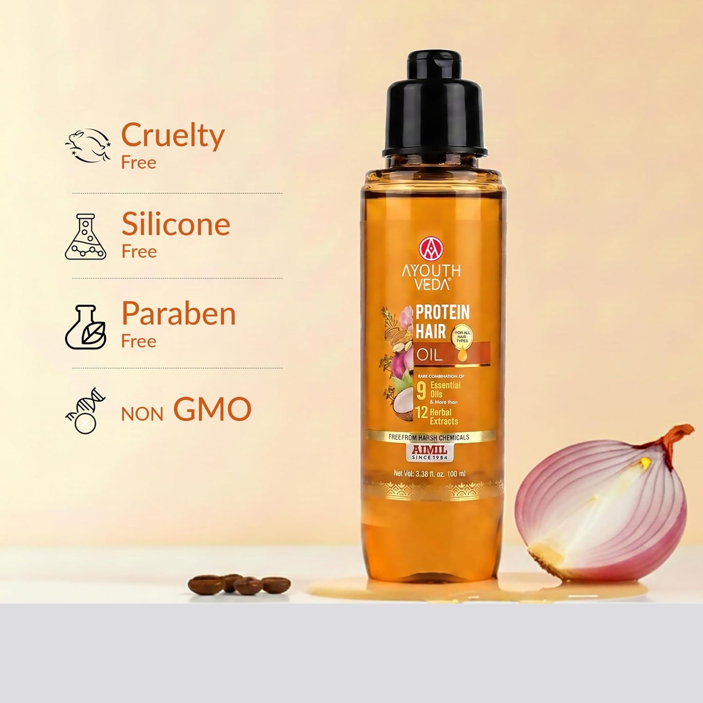 Ayouthveda Protein Hair Oil | Nourishing Oil to Repair Damage | With Bhringraj, Coffee, Arhar & Urad Dal | Blend of 9 Nourishing Oils and 12 Herbal Extracts | Helps Improve Hair Strength, Shine & Softness | For All Hair Types | 100 ml