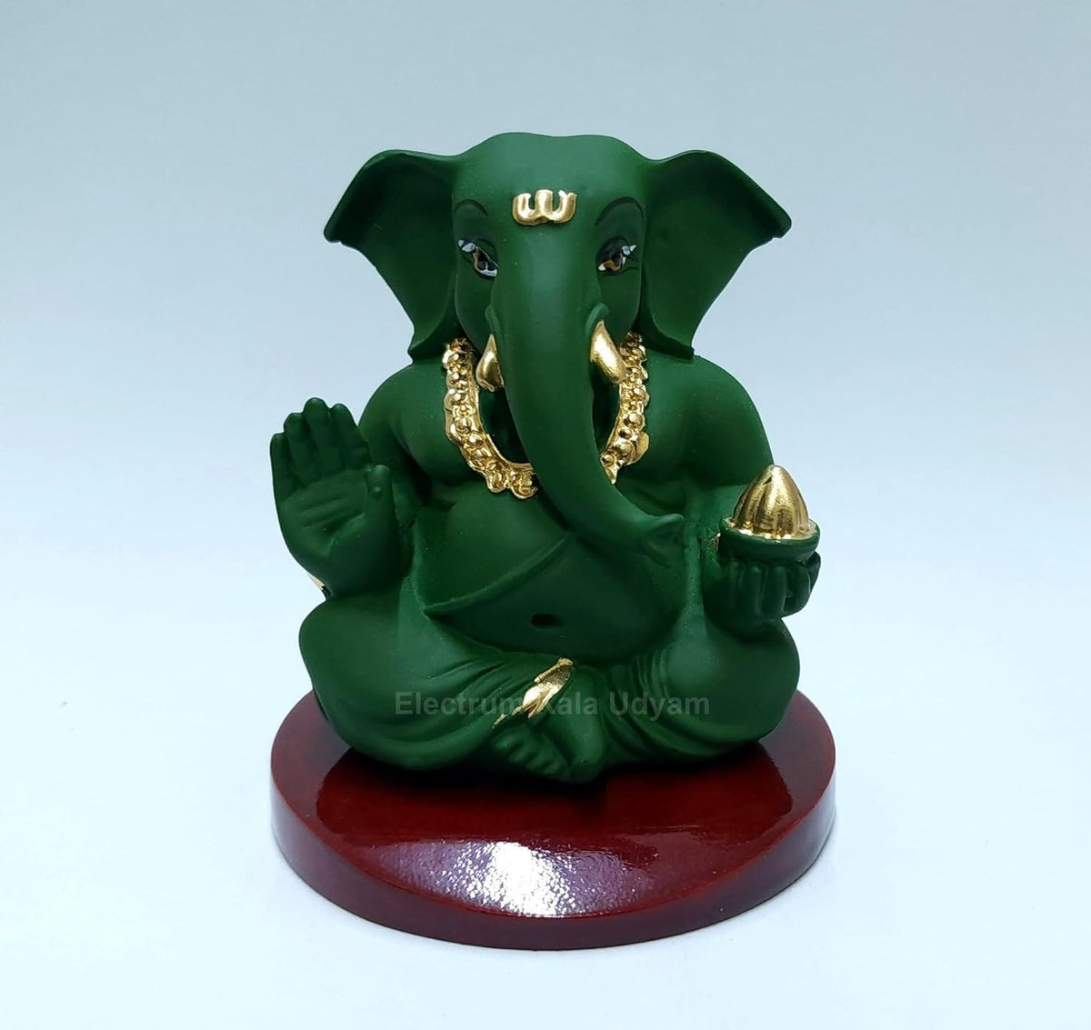 Handcrafted Poly Resin Ganesha Statue with Base - Perfect for Car Dashboard, Office Desk, Shelves, and Home Decor - Ideal Housewarming Gift! (Appugreenwithbase)