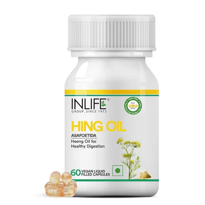 INLIFE Hing Oil Capsule (Asafoetida) | Faster Absorption than Powder | Digestion Support Supplement for Men and Women, 15mg - 60 Liquid Filled Vegetarian Capsules (Pack of 1, 60)