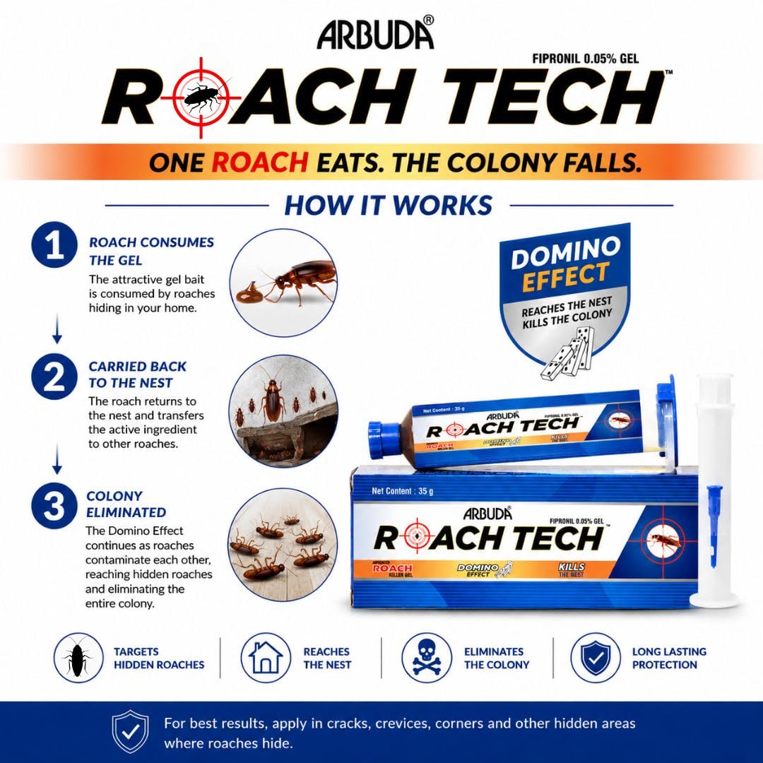 Arbuda Roach Tech Gel for Cockroach Control | Fast Acting Gel Bait | Colony Destroyer | Ready to Use (35g, Pack of 1)