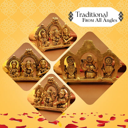 100% Pure Brass Laxmi Ganesh Saraswati Murti (Size: 8.0 cm) | Lord Ganpati Lakshmi Saraswati Maa Idol for Diwali Puja | God Idols for Pooja Room or Griha Pravesh Ceremony
