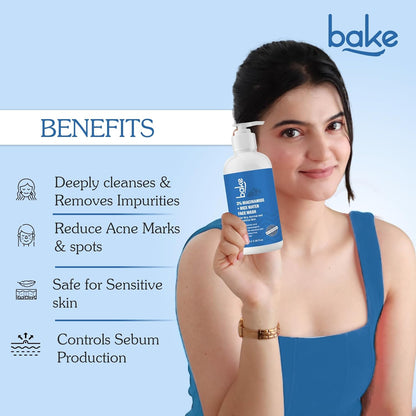 BAKE 3% Niacinamide Face Wash with Rice Water for Acne Marks, Scars & Dark Spots | Daily Anti Acne Face Wash | With Hyaluronic Acid - 100ml