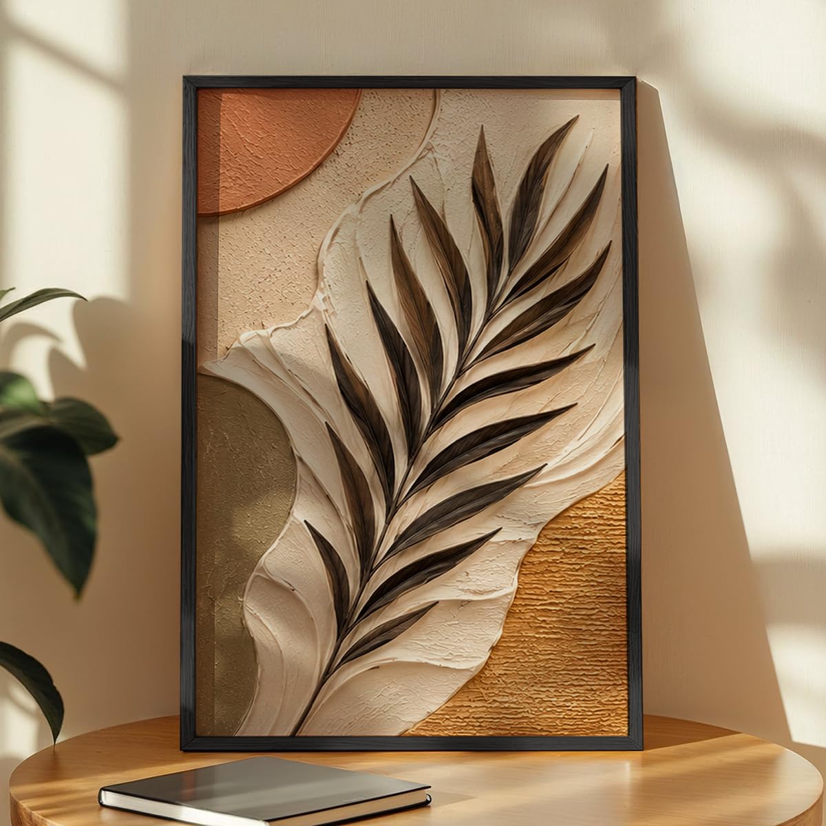 Floral Botanical Wall Painting with Frame | Premium Textured Flower & Leaf Artwork, Pastel Nature Wall Decor Framed for Living Room Bedroom Office and Home Decoration (Art-12,13x19inch)