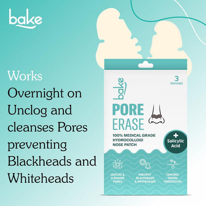 BAKE 2% Salicylic Acid Nose Strips for Pore Cleansing & Blackheads Removal | Hydrocolloid Nose Strips for Control Sebum Production