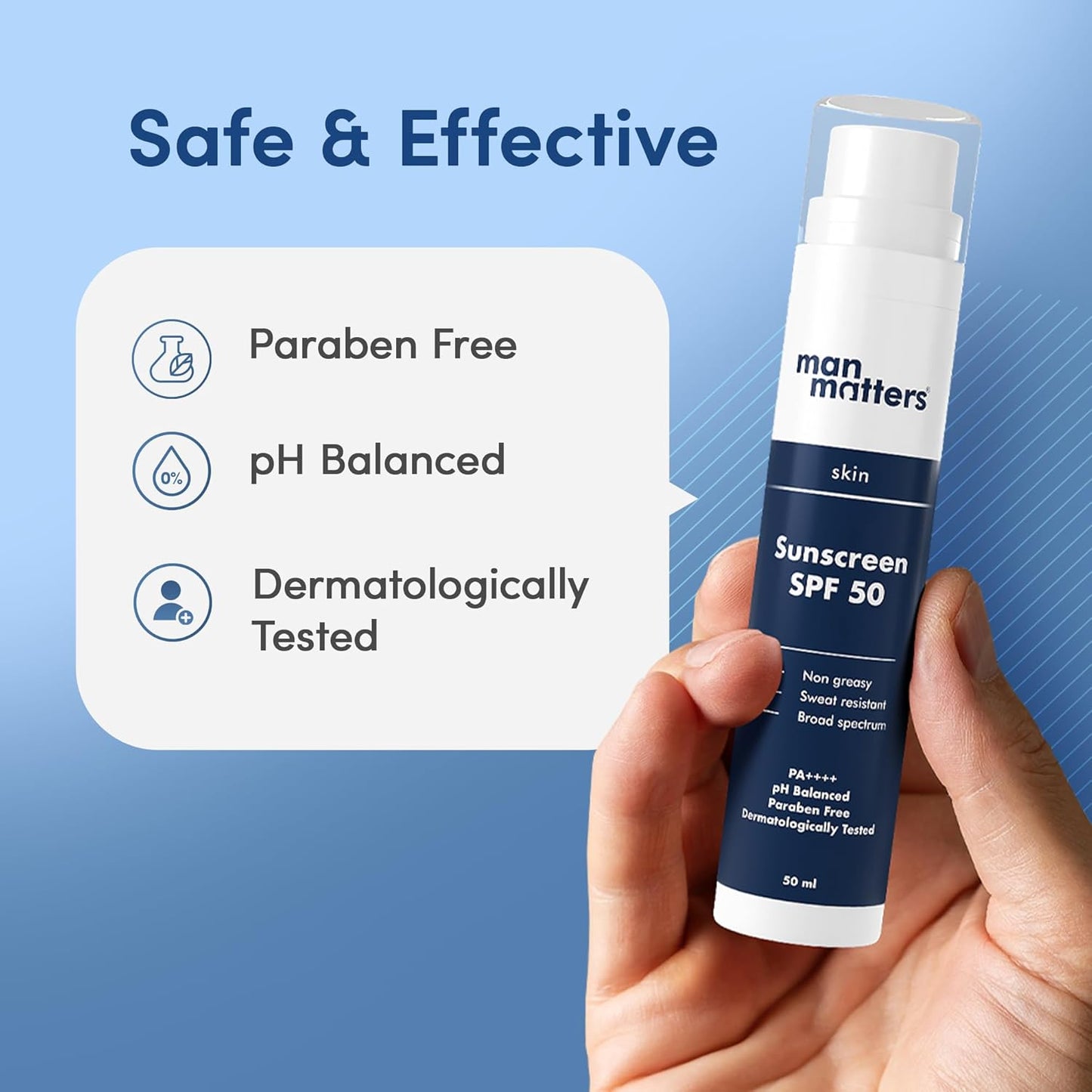 Man Matters Probiotic Sunscreen SPF 50 PA++++ 50ml | SunCat MTA Technology | Sweat Resistant & Broad Spectrum Protection | Centella, Rice Water & Niacinamide | Non Greasy, 0 White Cast & Lightweight