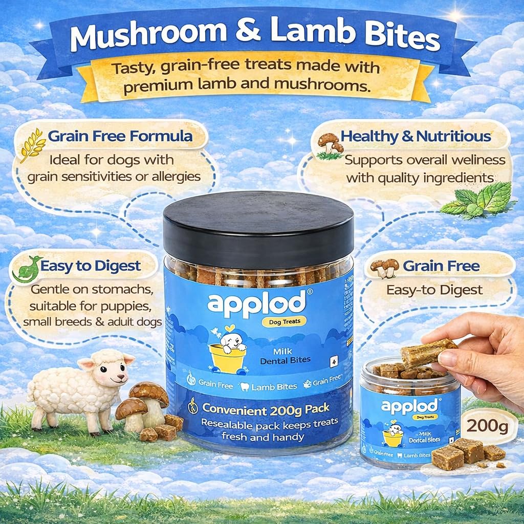 Applod Grain-Free Mushroom & Lamb Dog Treats for Puppies & Adult Dogs | Soft Easy-to-Digest Training Reward Snacks for Small Breeds | Healthy High-Protein Treats | 200g