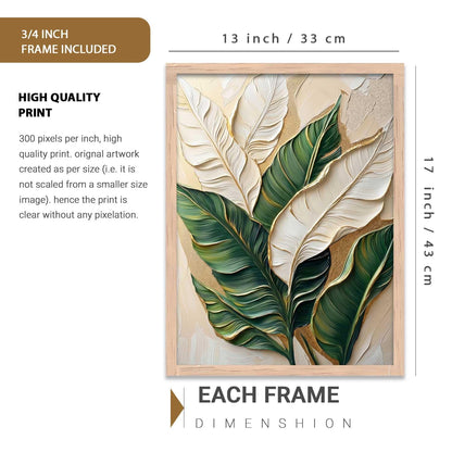 Aesthetic Leaf Art Home Decoration|Paintings With Frame For Living Room Bed Room Hotel Wall Decor Digital Reprint (13x17 inch)