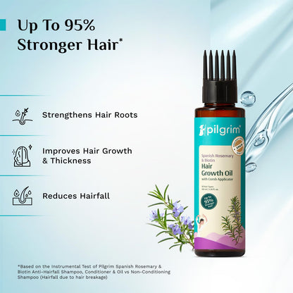 Pilgrim Spanish Rosemary & Biotin HairGrowth Oil to Control Hair Fall & Strengthens Hair 100ml | Rosemary essential oil for hairgrowth | Reduces Hairfall | Strengthens Hair I For Women and Men