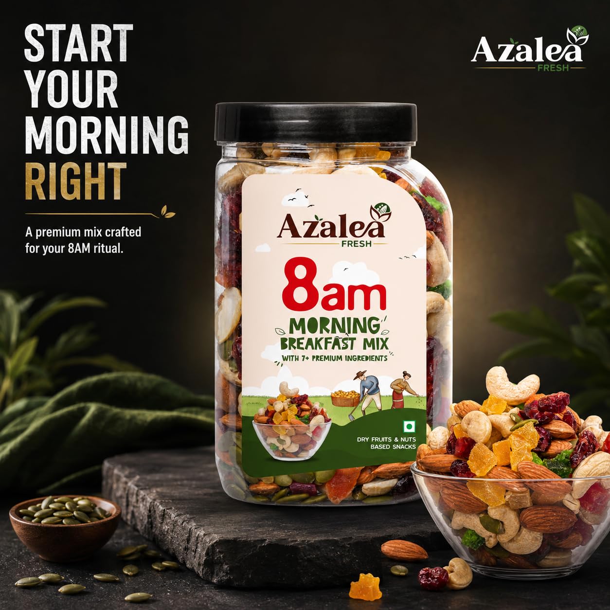 Azalea Fresh Premium Dry Fruits Mix 500gm | Healthy Trail Mix with Almonds, Cashews, Cranberries, Raisins & Seeds | Superfood Nut Mix for Daily Energy & Snacking (500 gram)