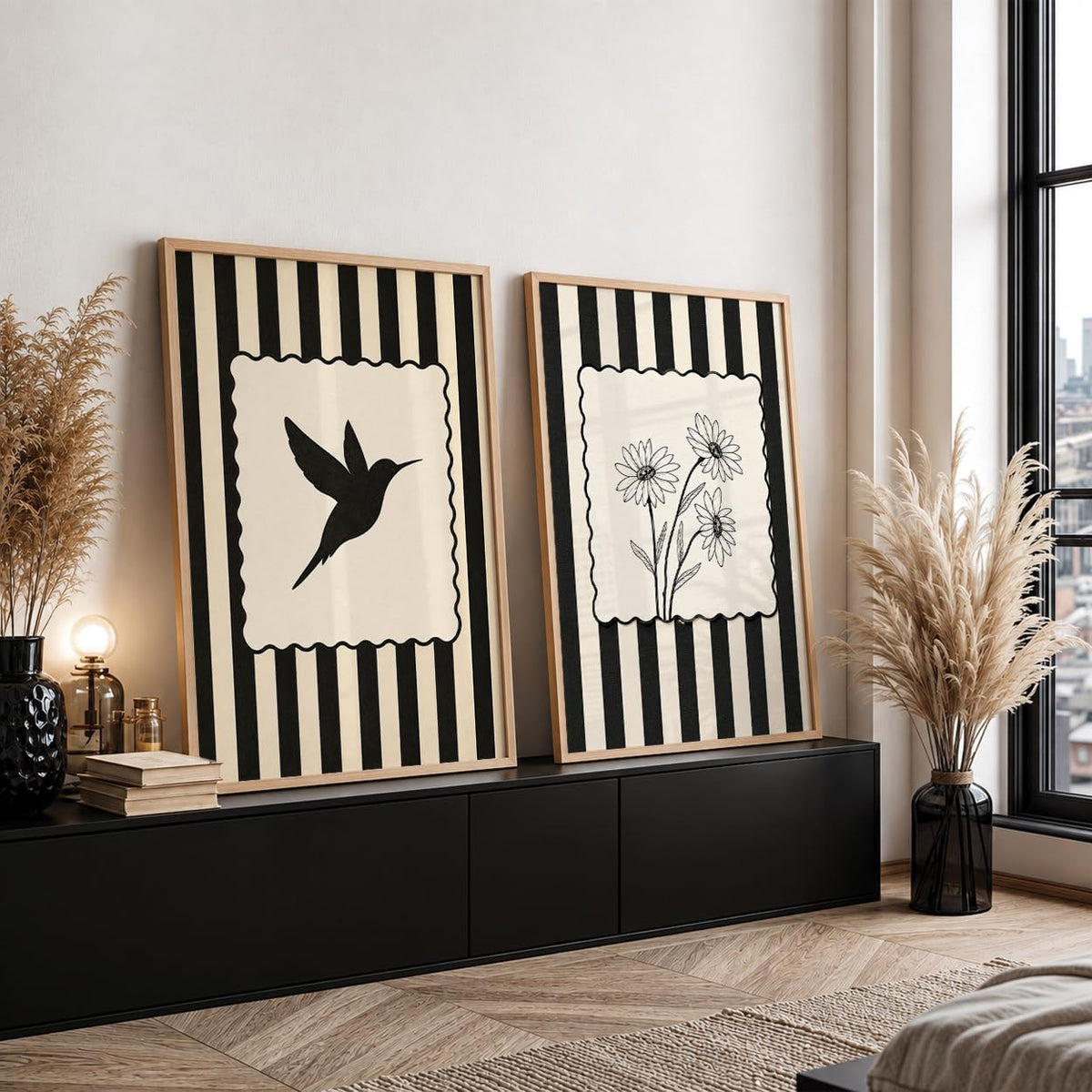 Black & White Wall Art Set of 2 | Botanical Décor (DGN01-Natural10x13 inch)