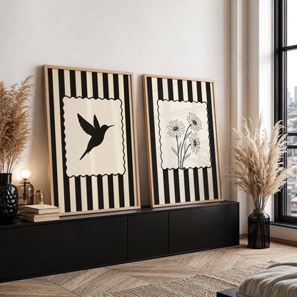 Black & White Wall Art Set of 2 | Botanical Décor (DGN01-Natural10x13 inch)