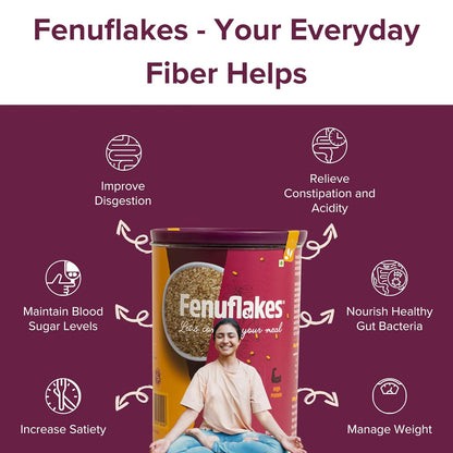 Fenuflakes 300g Fiber supplement | Bloating,acidity,&constipation relief |High Protein|Prebiotic fiber| low carbs |Aids in managing blood sugar levels |Neutral in taste |Add to any food| 30 servings.