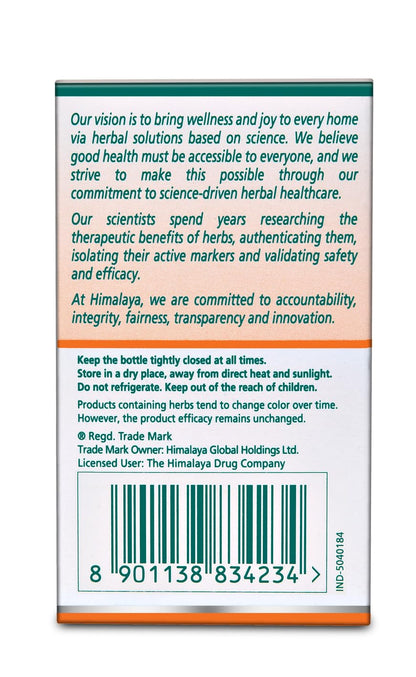 Back of a Himalaya Herbals product packaging with text and barcode