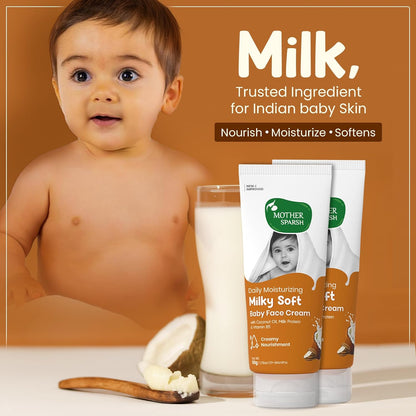 Mother Sparsh Milky Soft Baby Face Cream | Daily Moisturizing Face Cream for Babies With Coconut Oil, Milk Protein & Vitamin B5 | Non Sticky Baby Cream Prevents Dryness- (50g)