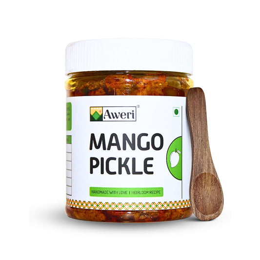 Aweri Mango Pickle (400g) | Includes Sheesham Wooden Spoon | Traditional Aam Ka Achaar | Homemade Taste | Made with Cold Pressed Mustard Oil | Hygienically Prepared