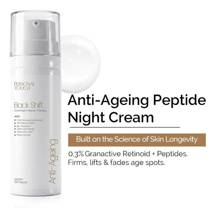 PERSONAL TOUCH SKINCARE Backshift Anti-Aging Face Cream | Youthifying Peptide, Niacinamide & 0.3% Granactive Retinoid (HPR) | Wrinkle Repair, Firming & Collagen Boost | 30ml