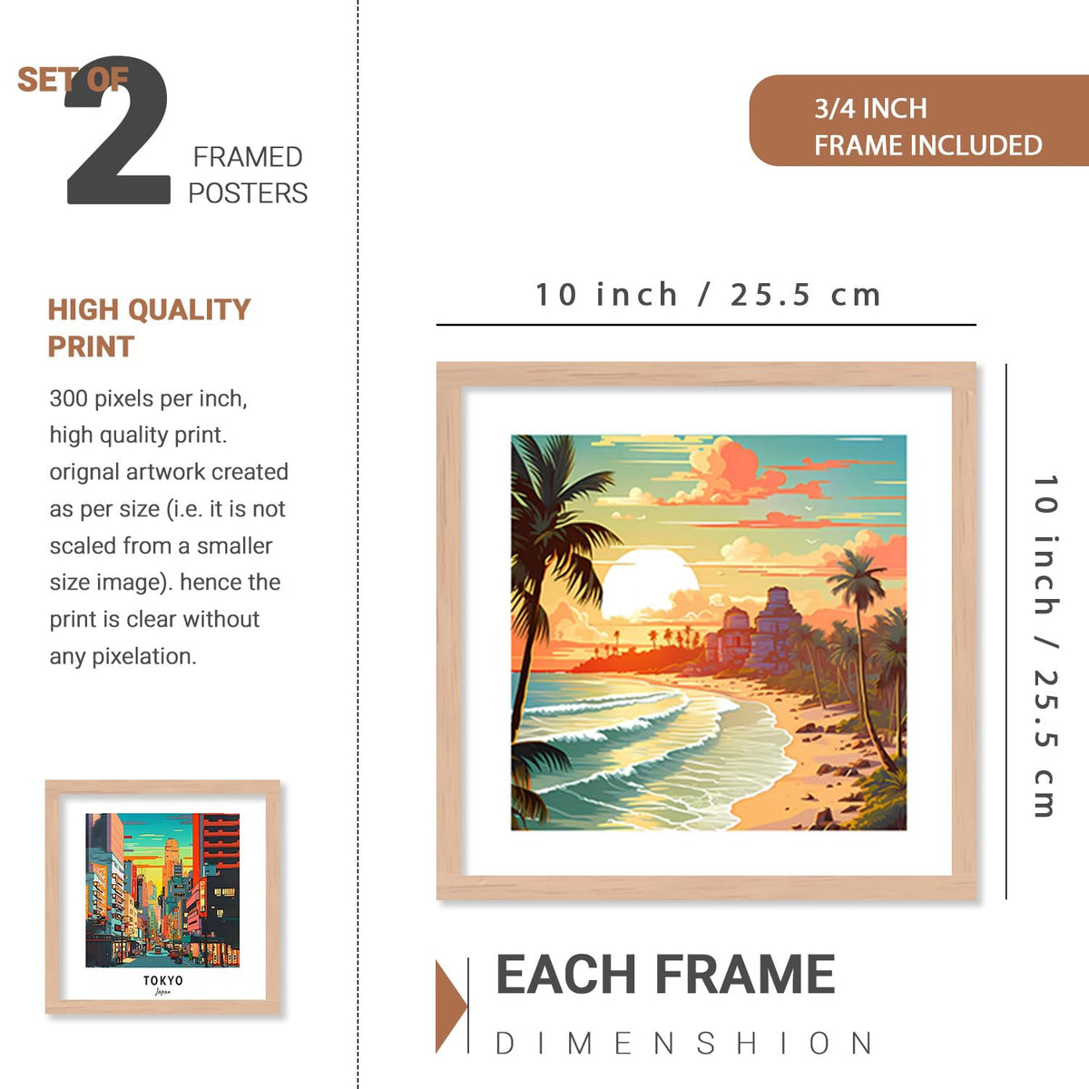 Wood Premium Digital Paintings With Frame For Home Decoration - Iconic Cities Vibrant Painting For Living Room Bedroom Office Room Décor Set of 4 (Art 8, small (10x13 or 10x10 inch))