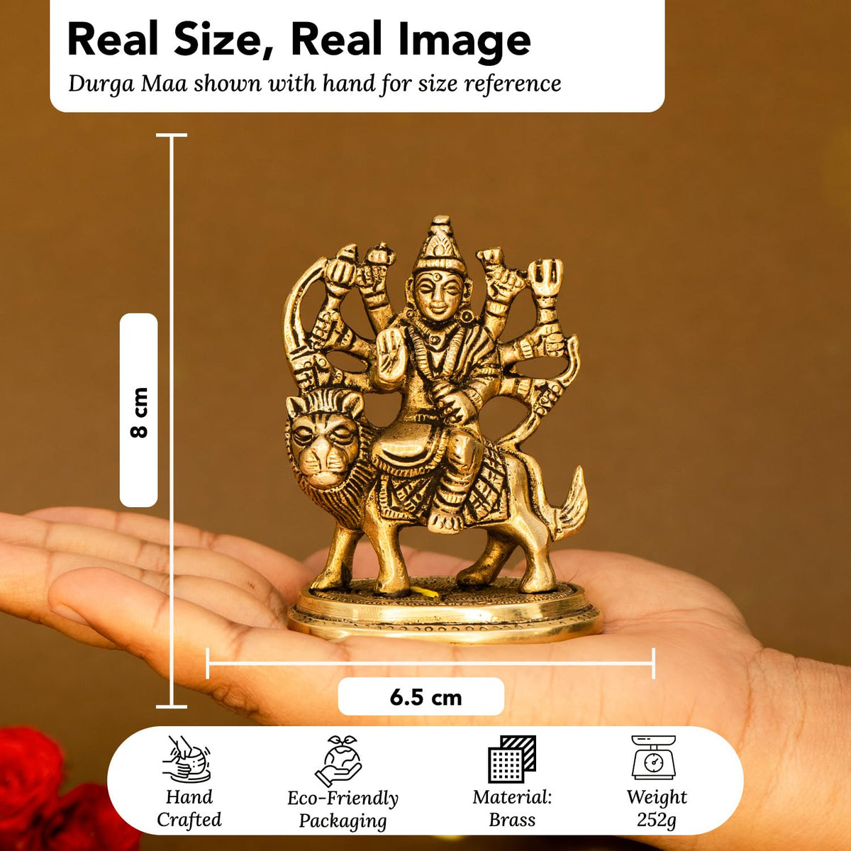 100% Pure Brass Durga Maa Idol | Durga MATA Murti for Home Decor & Puja Room | MATA Rani Murti for Office Desk | Maa Durga Idol for Gift
