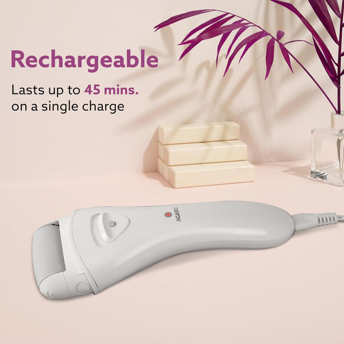 AGARO CR3001 Callus Remover with 3 Interchangeable Head Rollers, Rechargeable for Foot Care, Callus & Dead Skin Removal